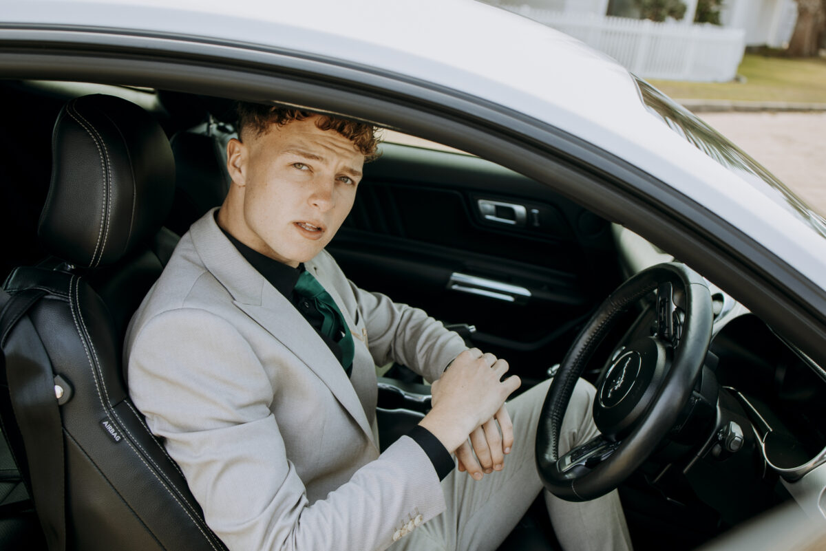 image of boy inside ford mustang during matric farewell photo shoot, mariette du toit photography, walvis bay