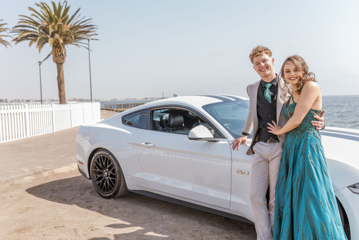 boy and girl with ford mustang during walvis bay matric photos by mariette du toit photography