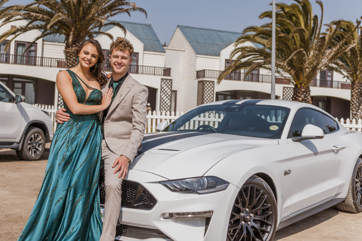 boy and girl with ford mustang during walvis bay matric photos by mariette du toit photography