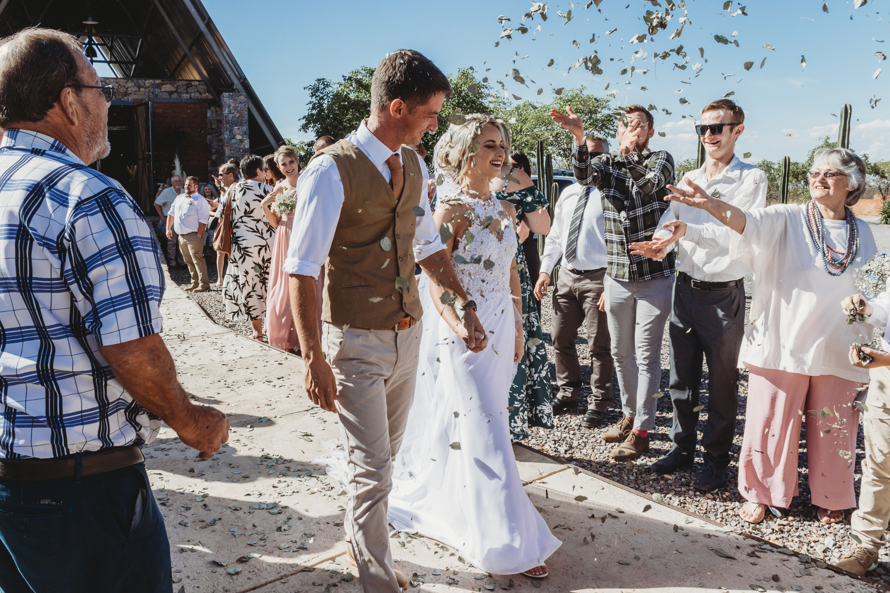 bride and groom after wedding ceremony at etosha corner